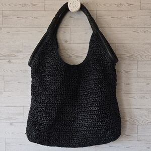 Anthropologie Black Woven Hobo Bag